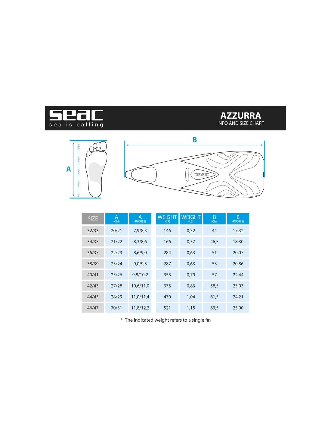 Aletas Seac Azzurra 32/33 Blanco