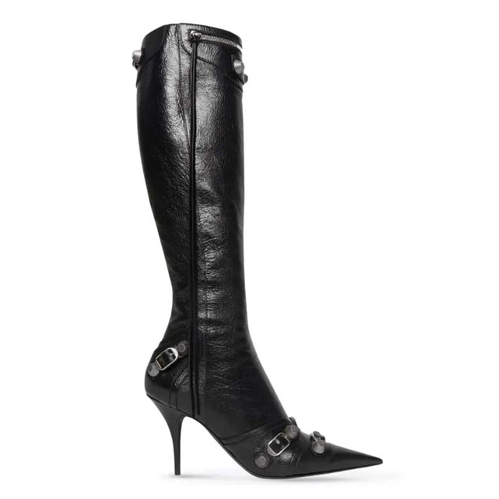 Balenciaga Bota Cagole de 90 mm para Mujer en Piel de Cordero Arena Negra