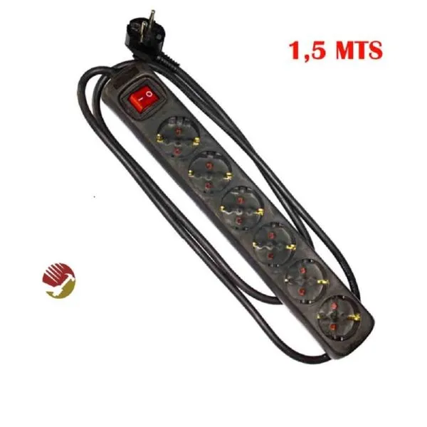 BASE MULTIPLE 6 TOMAS C/INTERRUPTOR NEGRO 1.5M