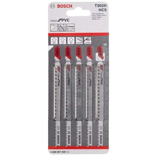 BOSCH  T 302 H  JUEGO DE HOJAS DE SIERRA PENDULAR, VARILLA CON UN UMBRAL DE SUJECIóN (T), 132 MM, PLáSTICO, CORTE RECTO Y FINO