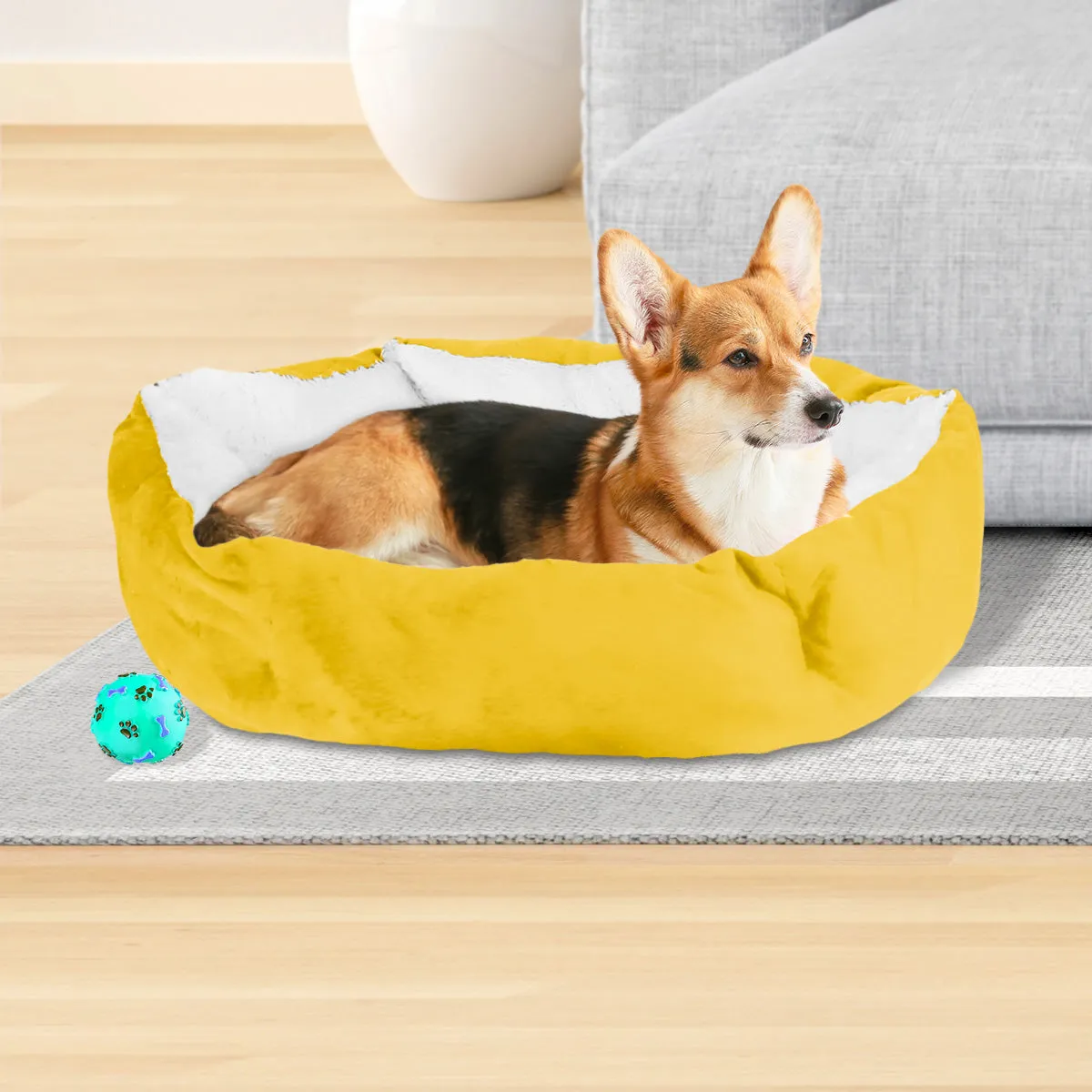 Cama con Diseo Hexagonal para Mascota, color Amarillo
