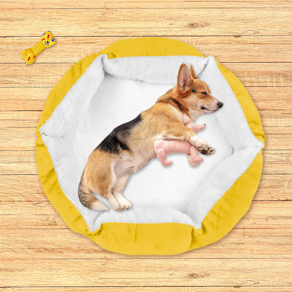 Cama con Diseo Hexagonal para Mascota, color Amarillo