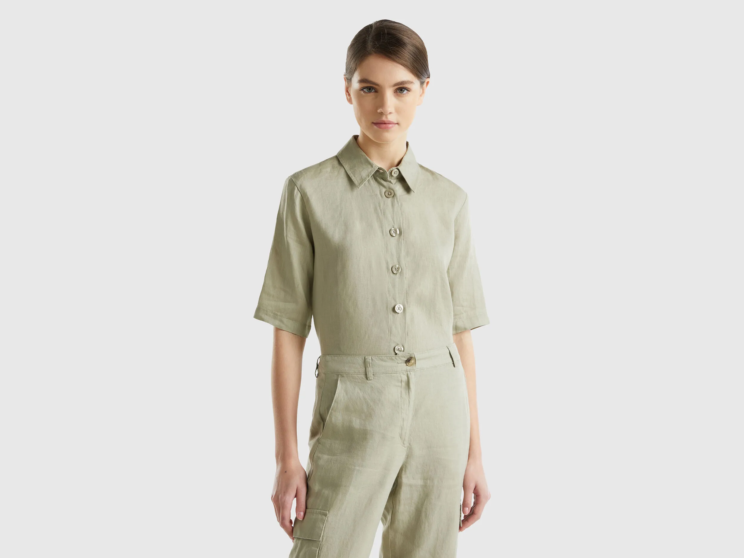 Camisa corta de puro lino