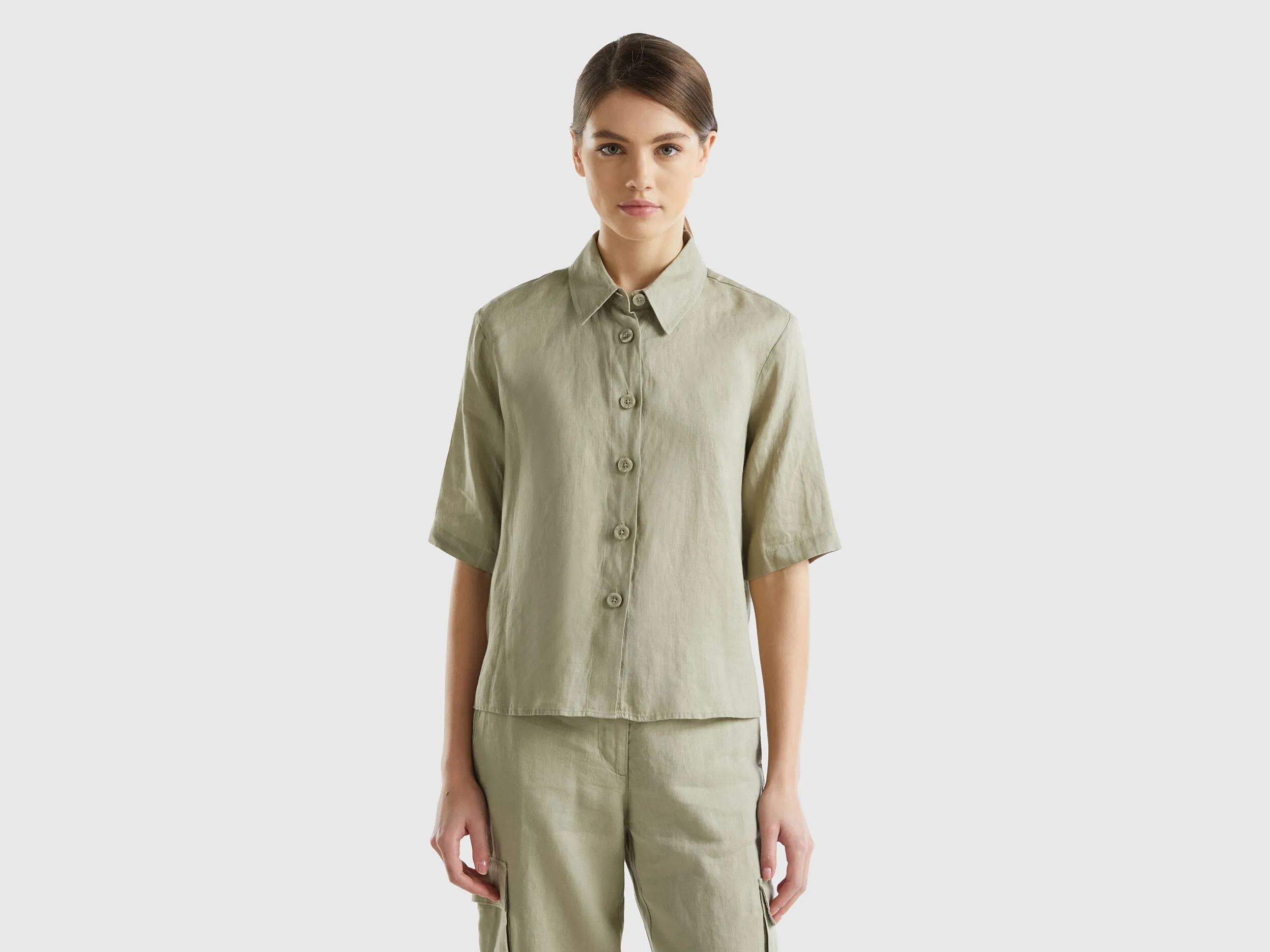 Camisa corta de puro lino