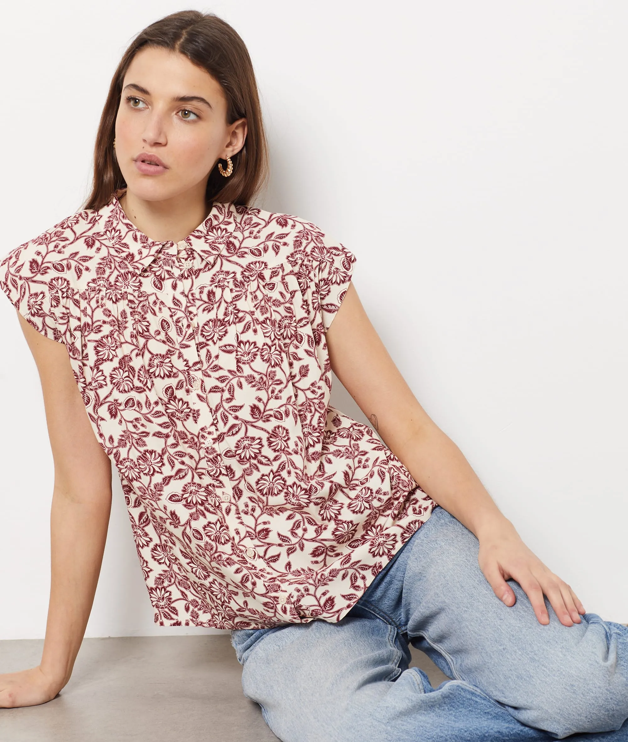 CAMISA MANGA CORTA ESTAMPADO FLORAL AERA IMP FD BLANC  ETAM