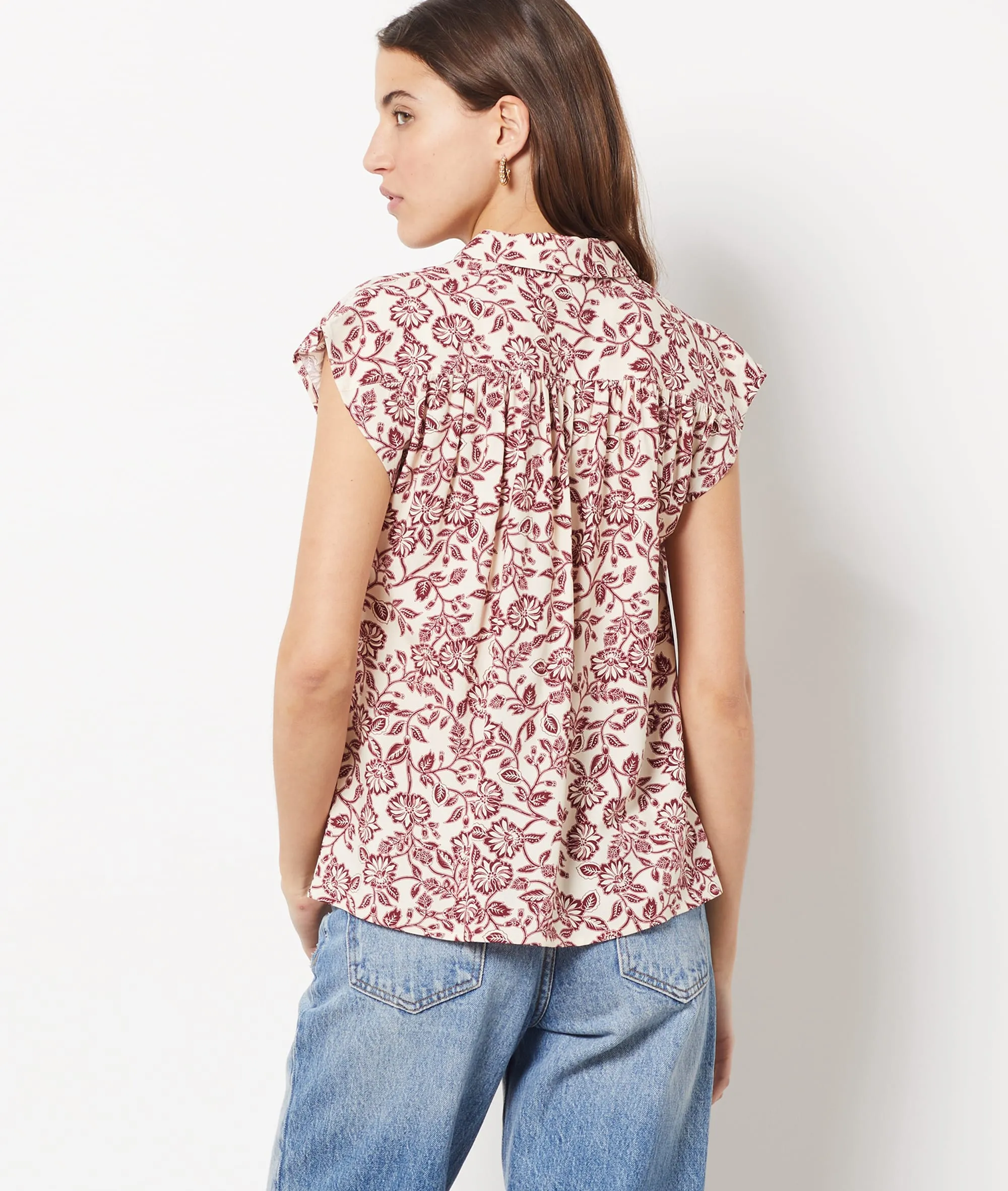 CAMISA MANGA CORTA ESTAMPADO FLORAL AERA IMP FD BLANC  ETAM