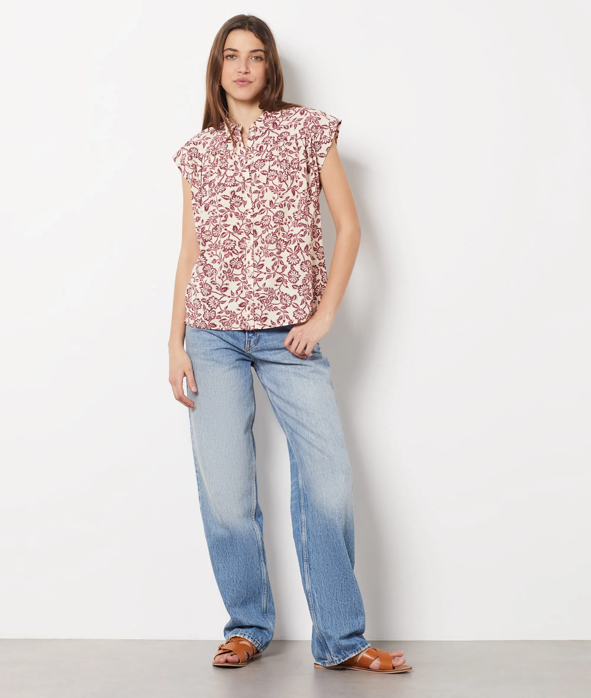 CAMISA MANGA CORTA ESTAMPADO FLORAL AERA IMP FD BLANC  ETAM