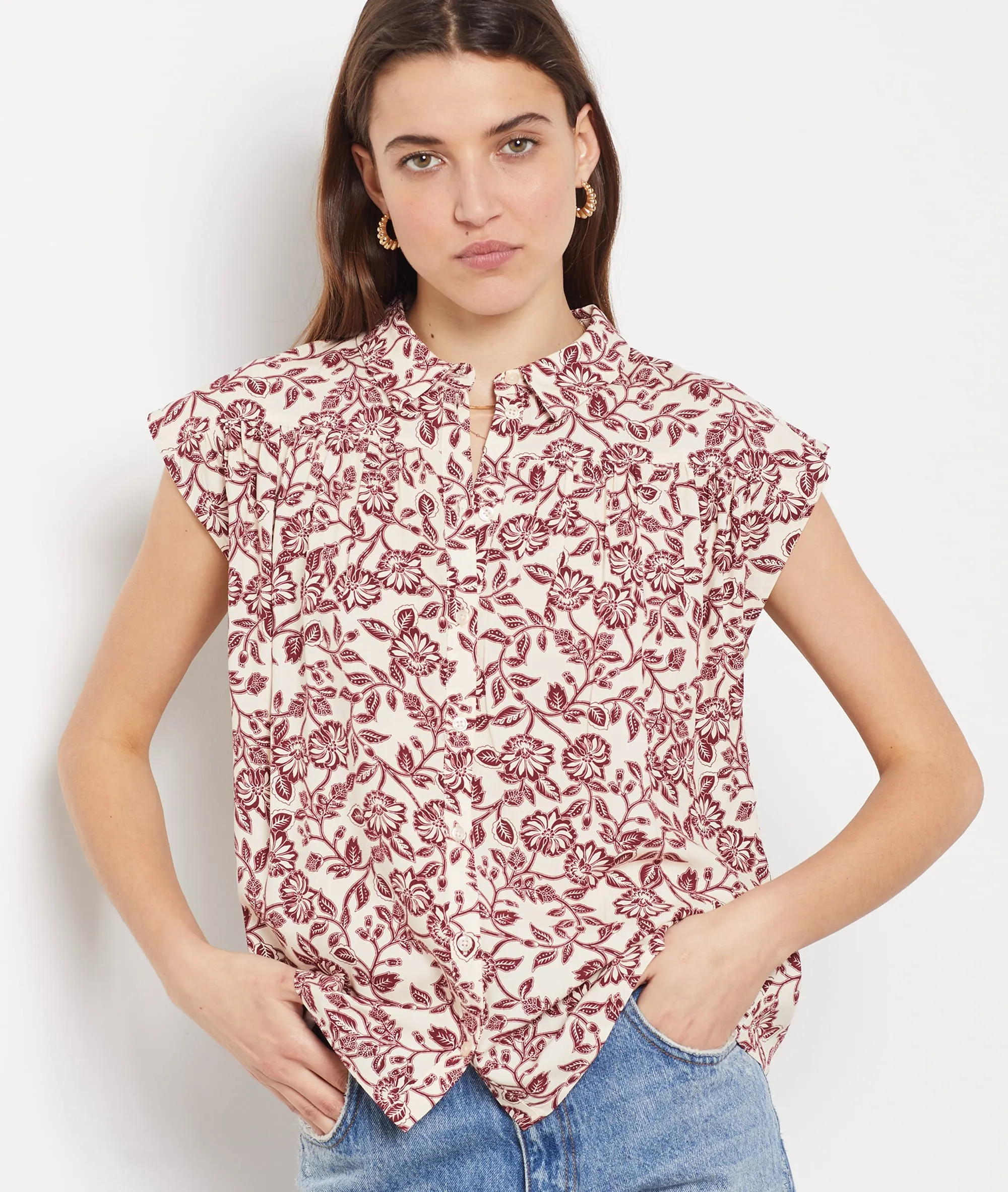 CAMISA MANGA CORTA ESTAMPADO FLORAL AERA IMP FD BLANC  ETAM