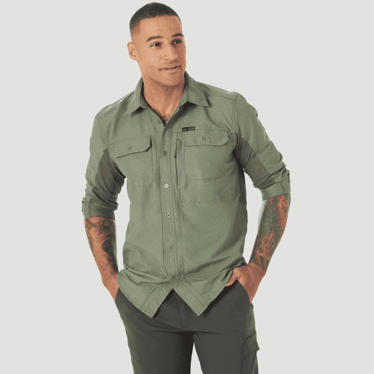 Camisa Outdoor Hombre ATG by Wrangler Mixed Materials Verde
