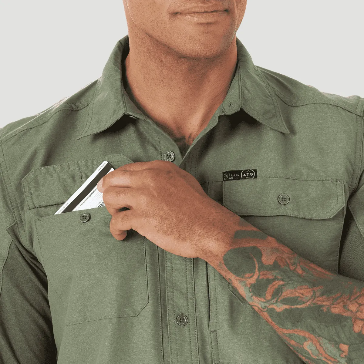 Camisa Outdoor Hombre ATG by Wrangler Mixed Materials Verde