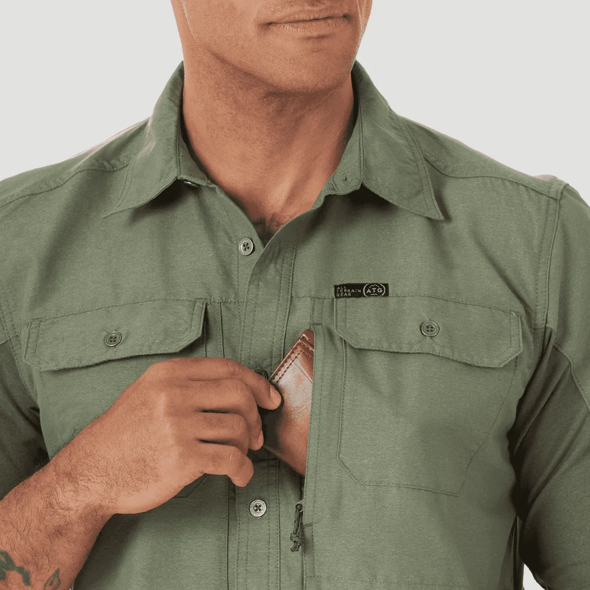 Camisa Outdoor Hombre ATG by Wrangler Mixed Materials Verde