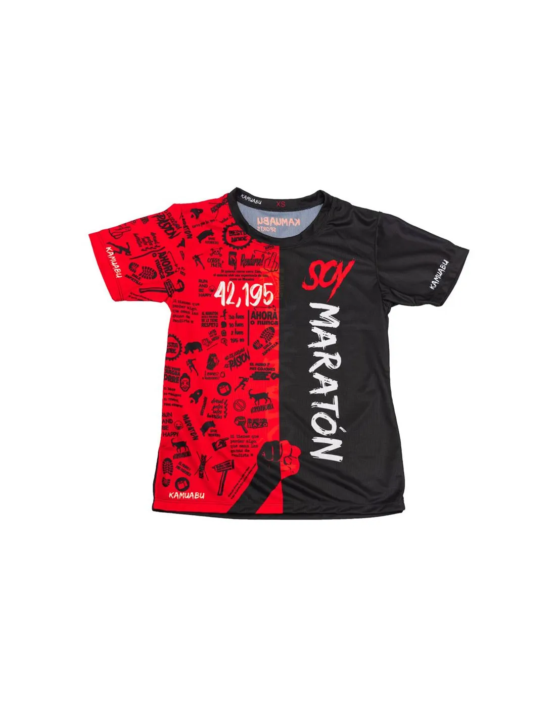 Camiseta de running Kamuabu SoyMaraton negro/rojo