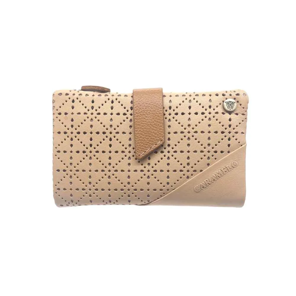 CARTERA MONEDERO DE PIEL DE VACUNO CAMEL  PICADOS  (CA216C)