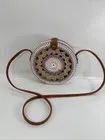 Cartera redonda de mimbre tejida de ratán bolso de hombro bandolera boho hippy
