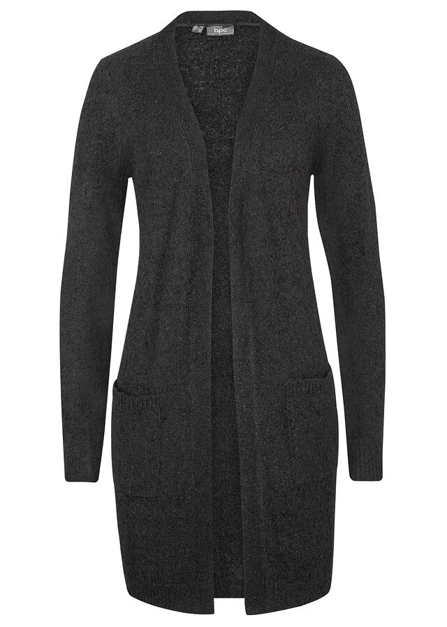 Chaqueta larga de punto bouclé Negro jaspeado