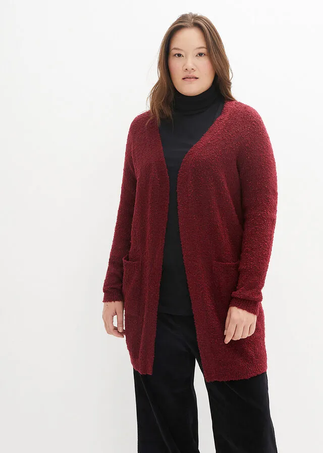 Chaqueta larga de punto bouclé Negro jaspeado