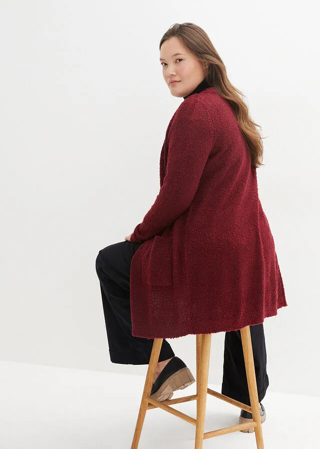 Chaqueta larga de punto bouclé Negro jaspeado