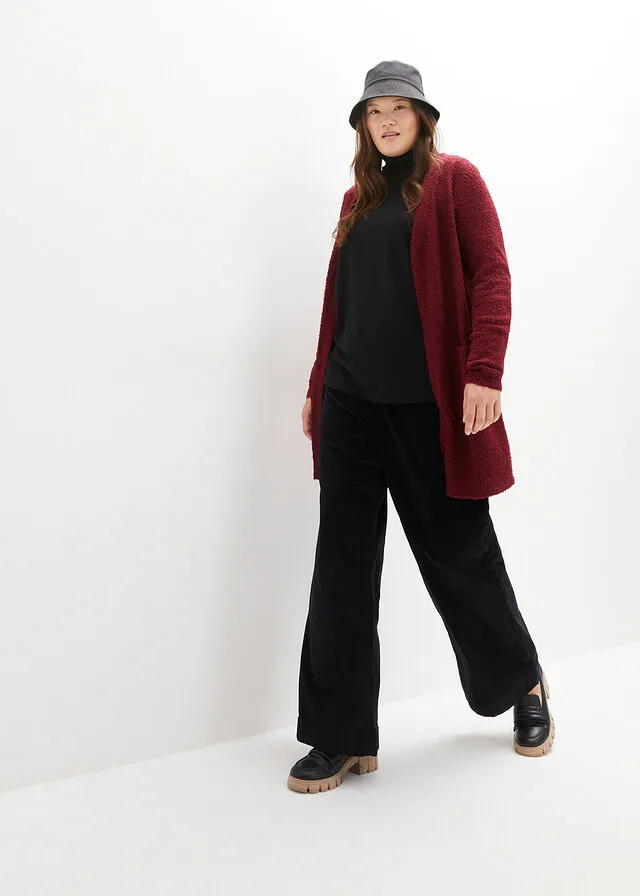 Chaqueta larga de punto bouclé Negro jaspeado