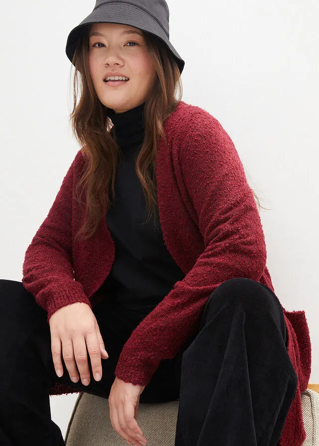 Chaqueta larga de punto bouclé Negro jaspeado