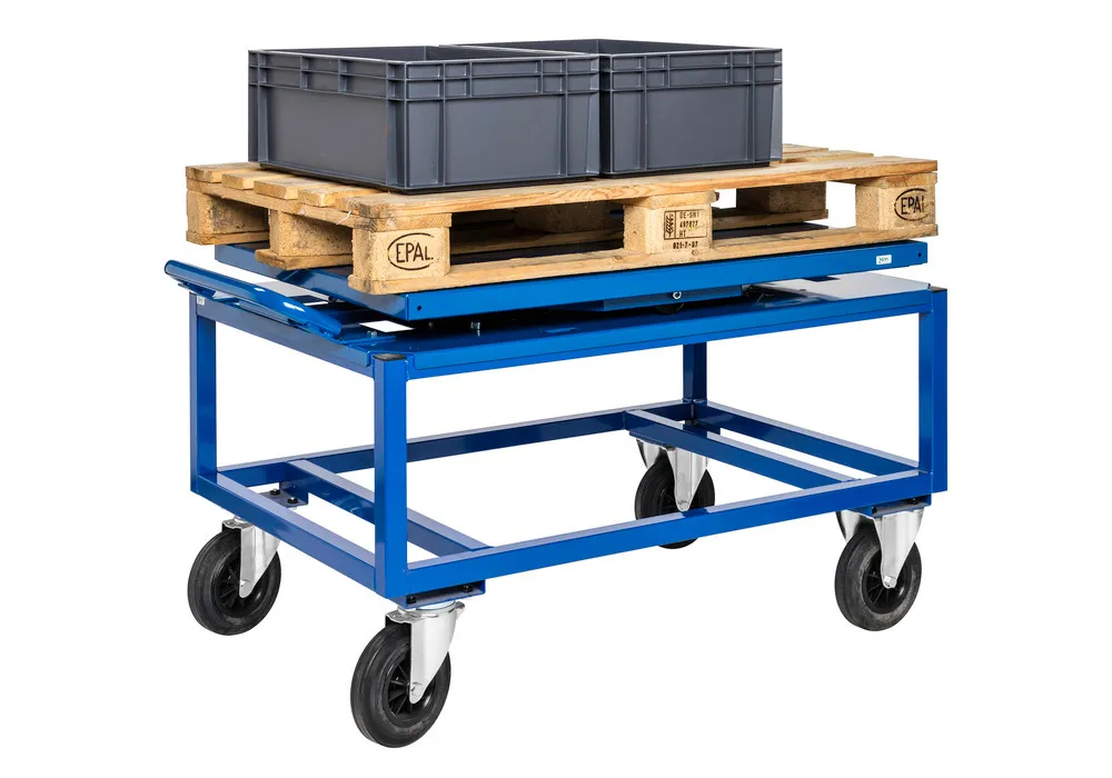Chasis Kongamek para palés, con plato giratorio basculante, azul, 1338 x 810 x 152 mm