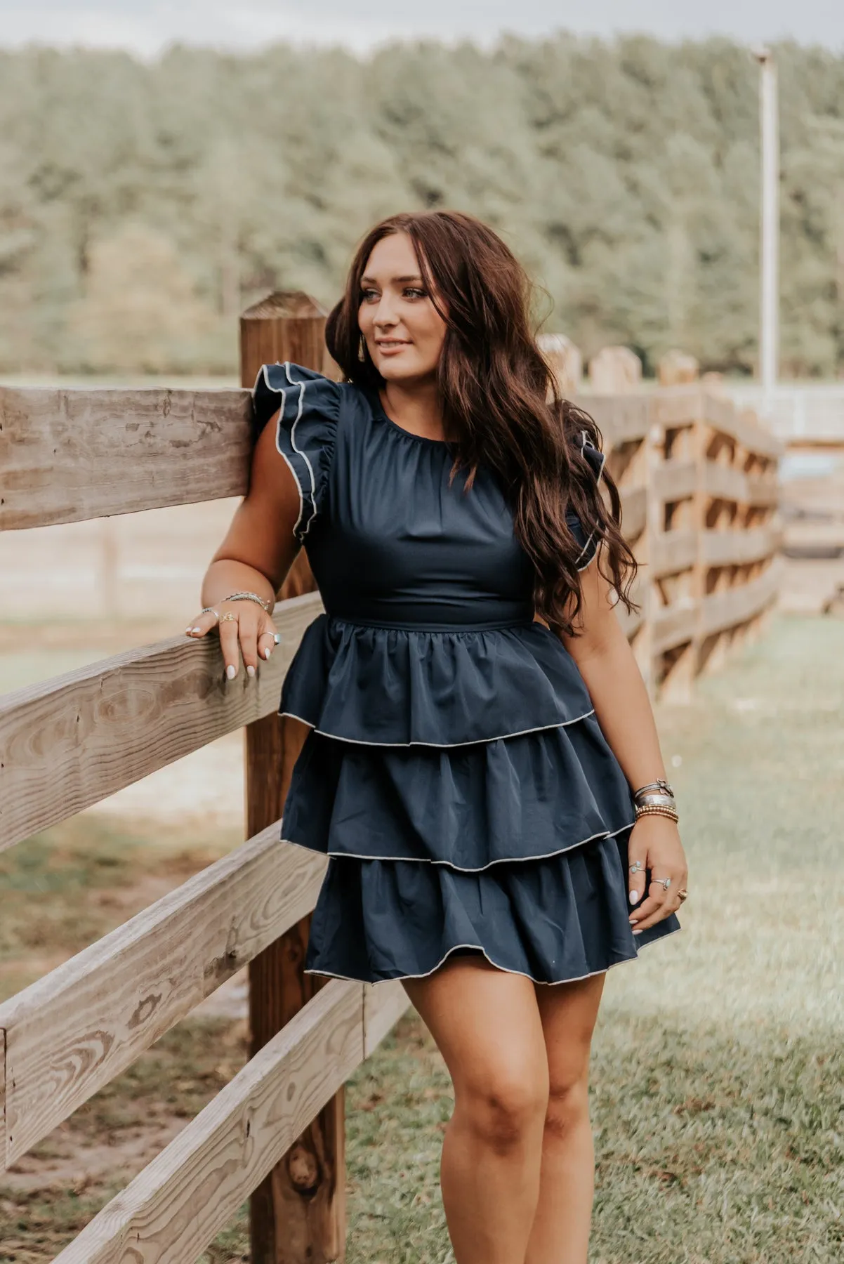 COMPOSED CHARM NAVY DRESS