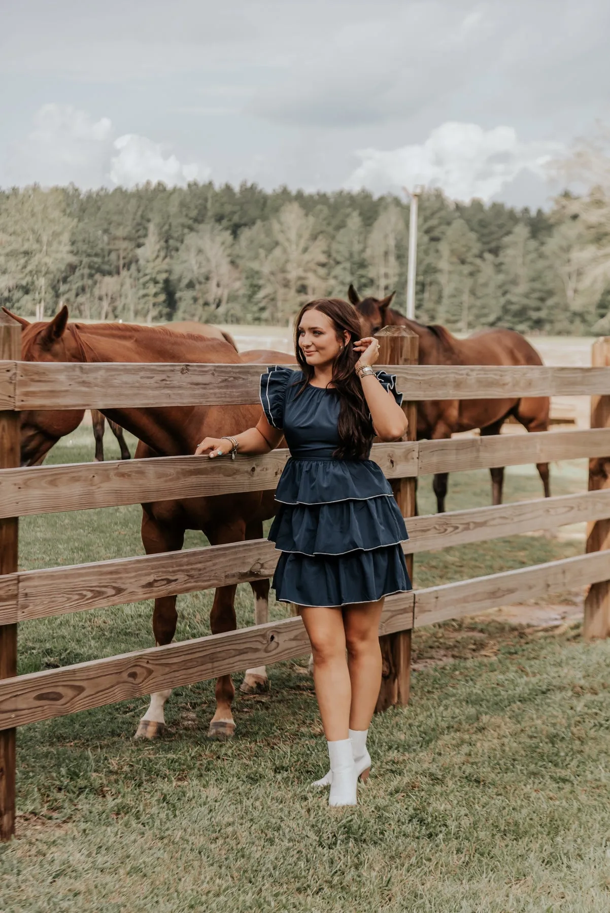 COMPOSED CHARM NAVY DRESS