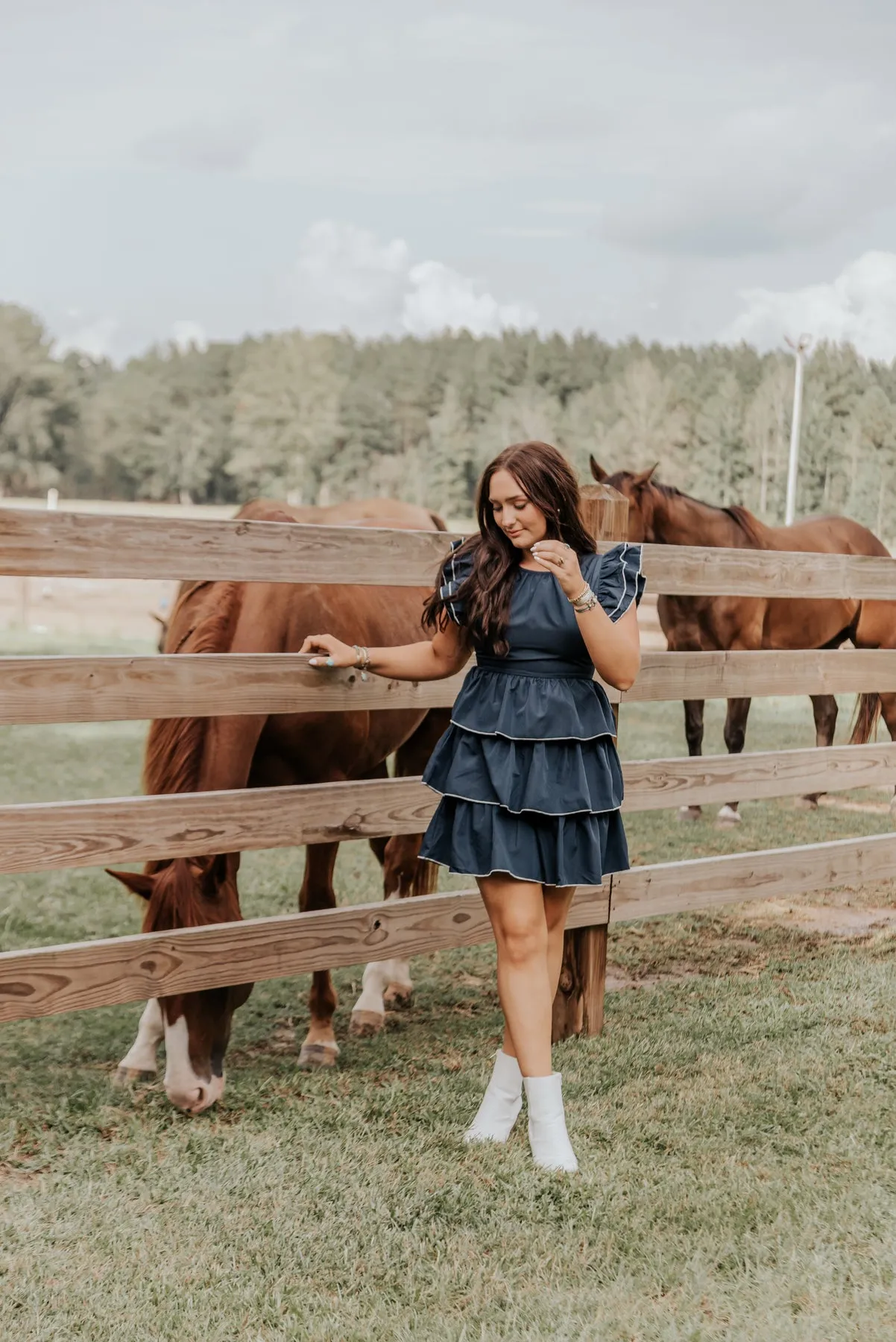 COMPOSED CHARM NAVY DRESS