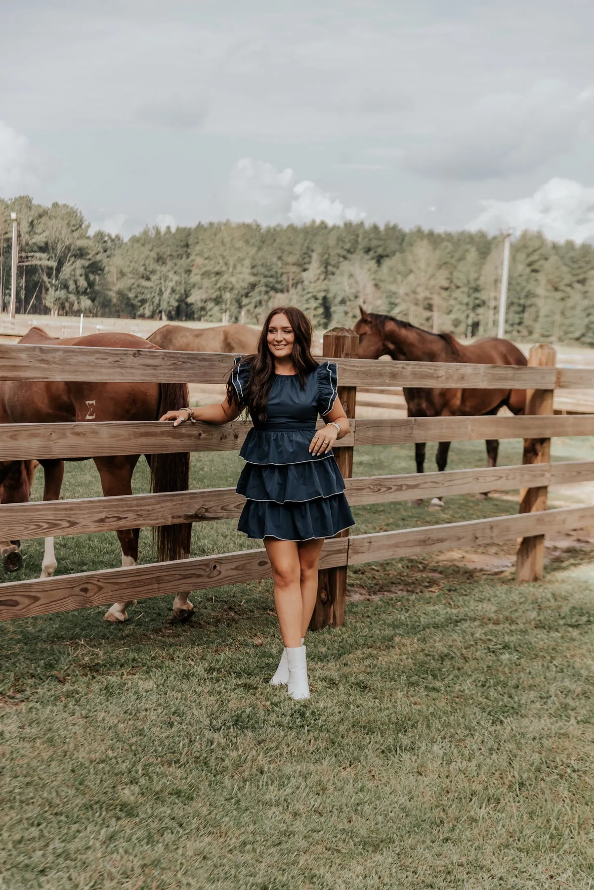 COMPOSED CHARM NAVY DRESS