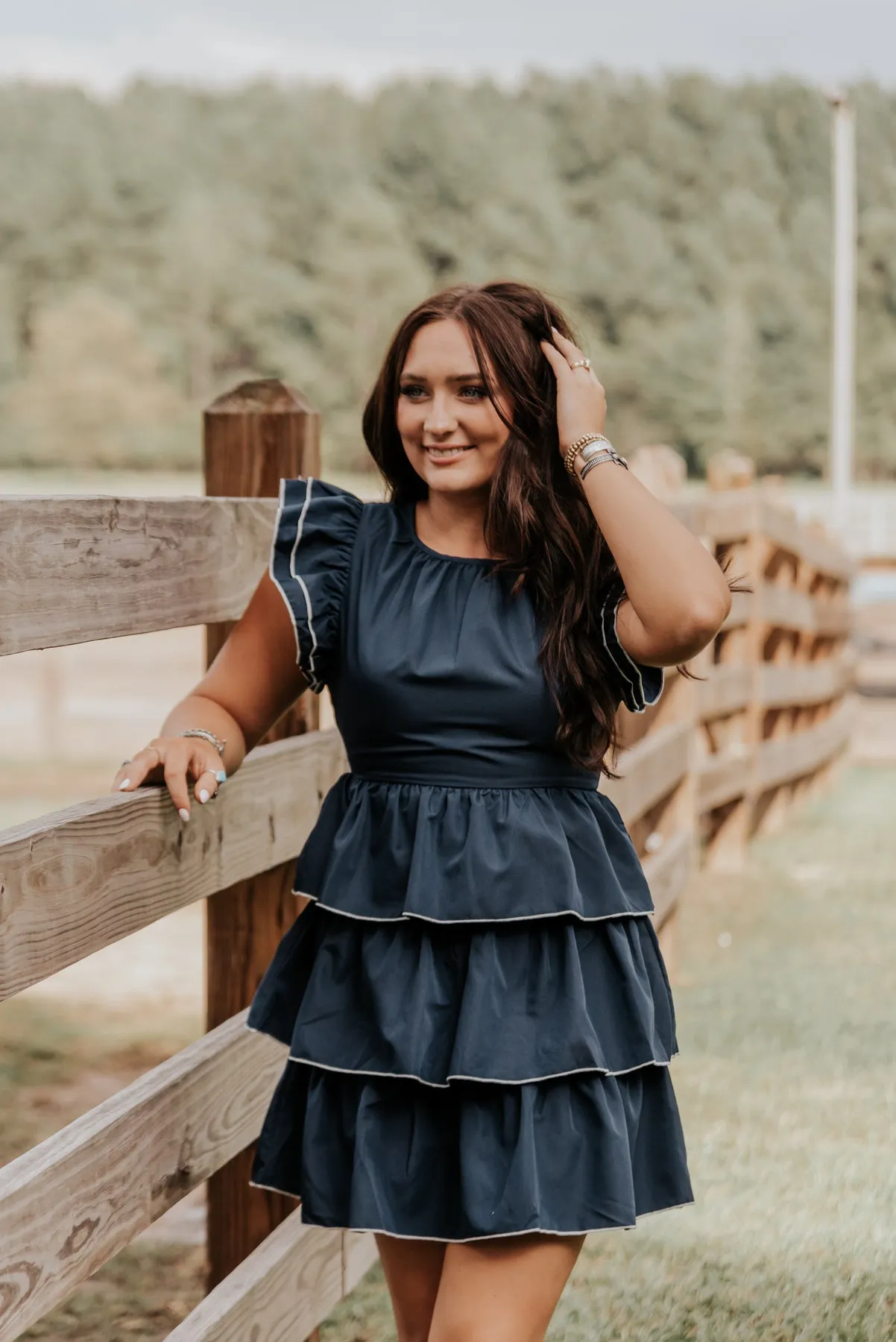 COMPOSED CHARM NAVY DRESS