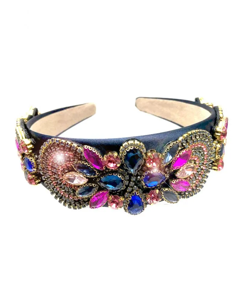 DIADEMAS DE FIESTA AZULES Y FUCSIAS CON PEDRERIA DE CRISTAL