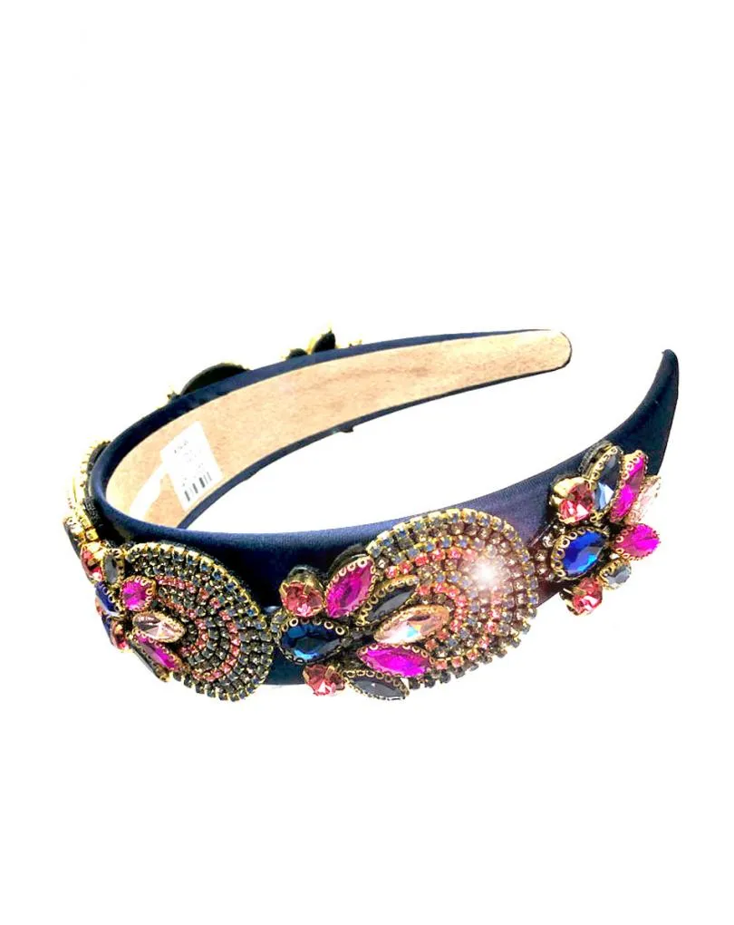 DIADEMAS DE FIESTA AZULES Y FUCSIAS CON PEDRERIA DE CRISTAL