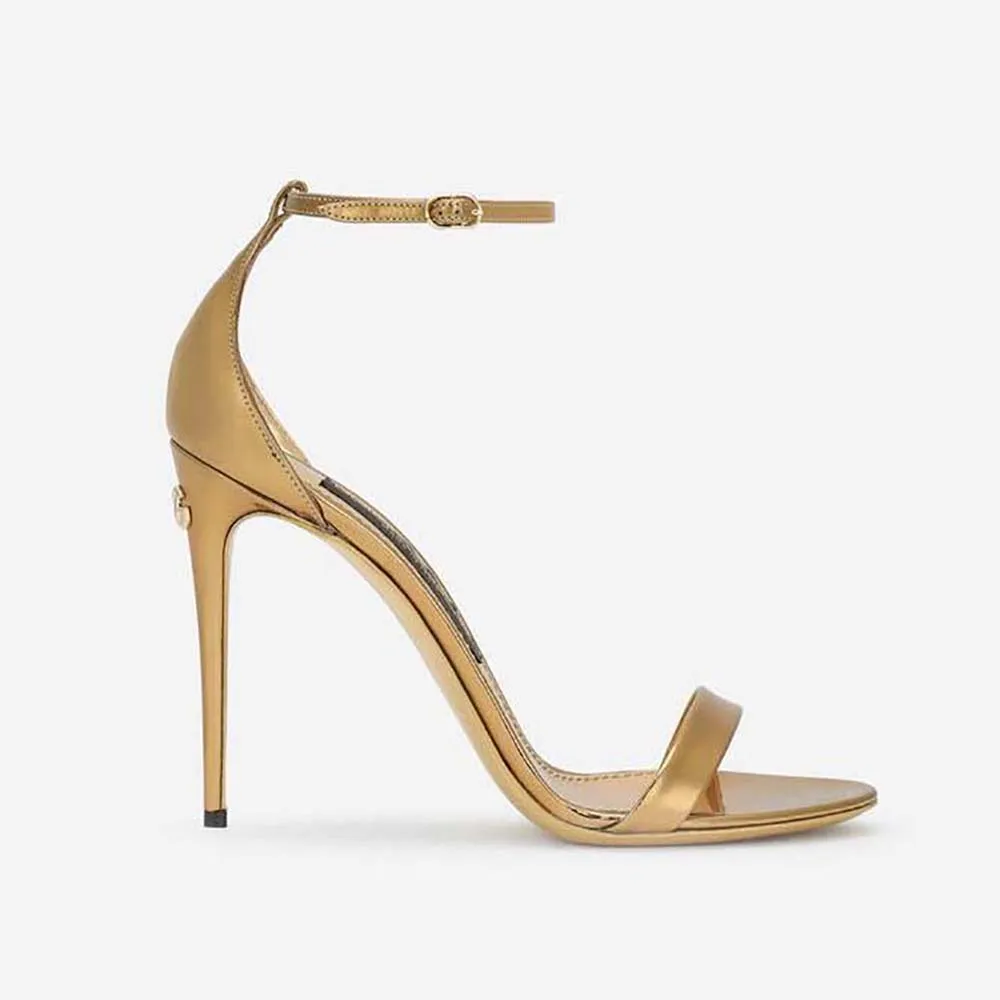 DOLCE GABBANA SANDALIAS D&G MUJER PIEL DE BECERRO EFECTO ESPEJODORADO