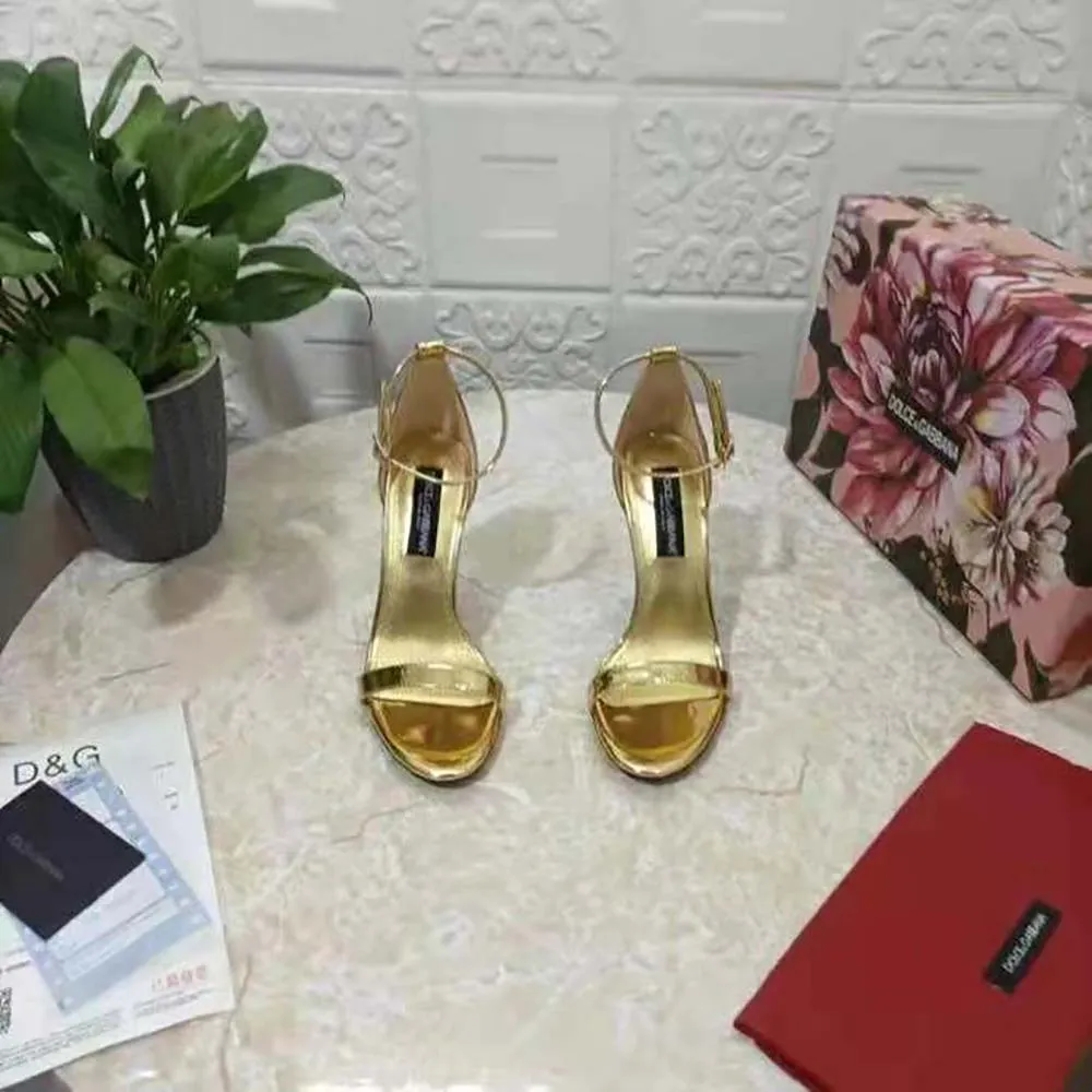 DOLCE GABBANA SANDALIAS D&G MUJER PIEL DE BECERRO EFECTO ESPEJODORADO
