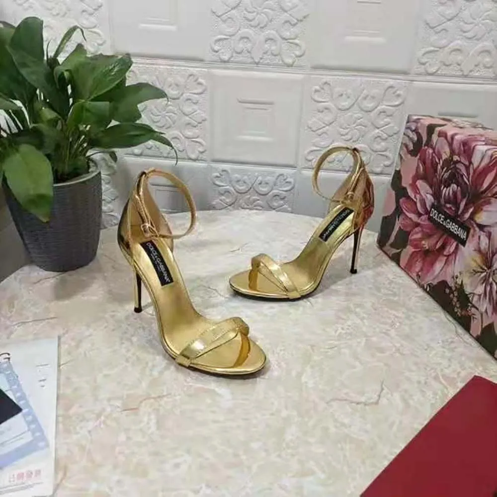 DOLCE GABBANA SANDALIAS D&G MUJER PIEL DE BECERRO EFECTO ESPEJODORADO
