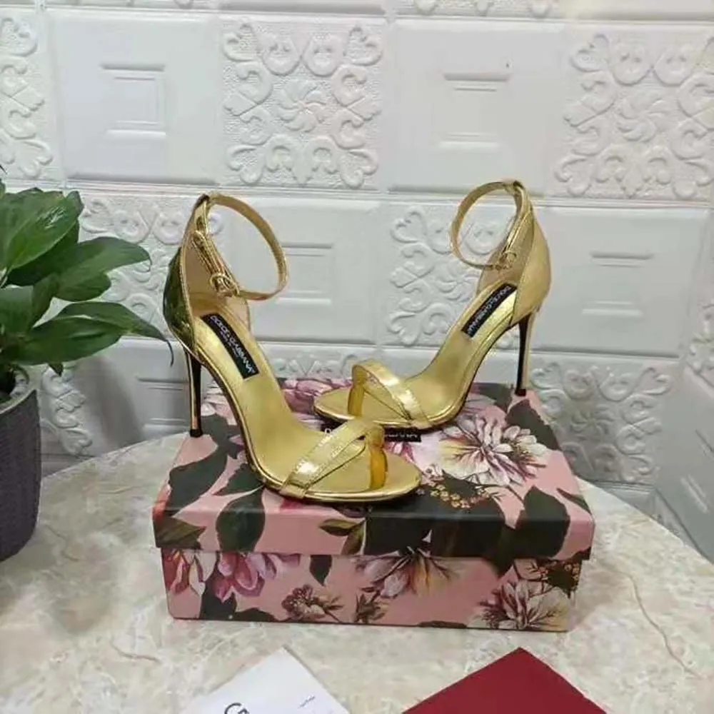 DOLCE GABBANA SANDALIAS D&G MUJER PIEL DE BECERRO EFECTO ESPEJODORADO