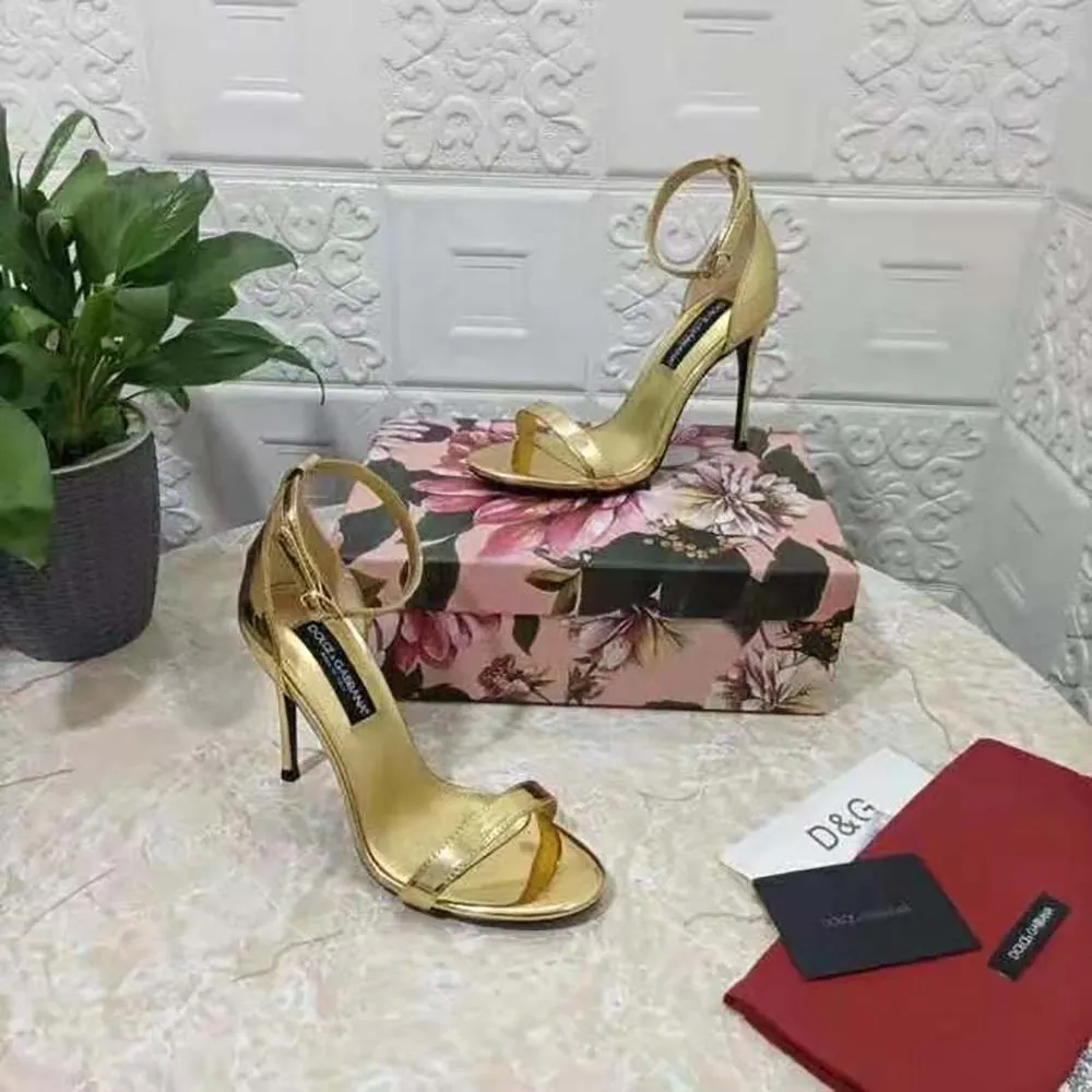DOLCE GABBANA SANDALIAS D&G MUJER PIEL DE BECERRO EFECTO ESPEJODORADO