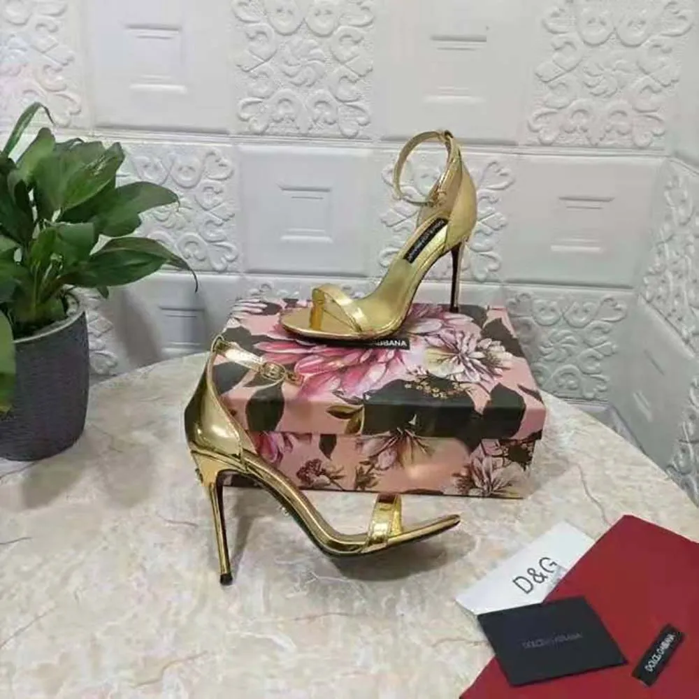 DOLCE GABBANA SANDALIAS D&G MUJER PIEL DE BECERRO EFECTO ESPEJODORADO