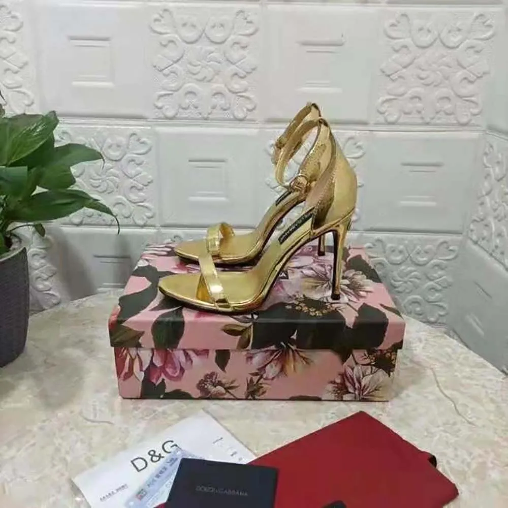 DOLCE GABBANA SANDALIAS D&G MUJER PIEL DE BECERRO EFECTO ESPEJODORADO