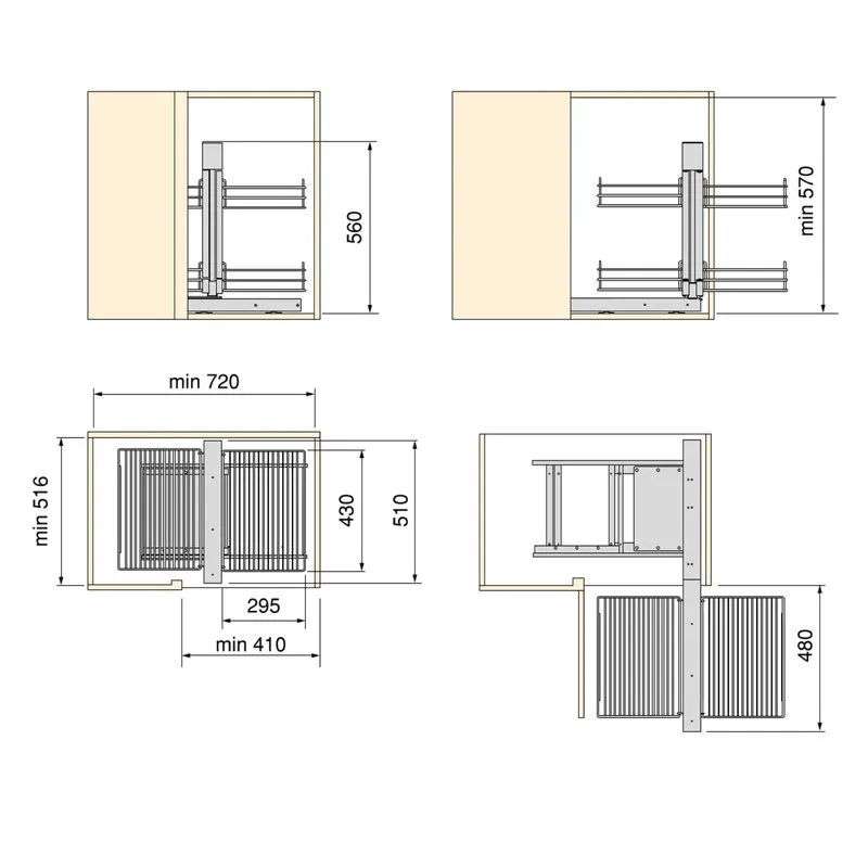 Emuca Rinconero articulado Suprastar para mueble de cocina, Derecha, Cromado, Acero, 1 ud.
