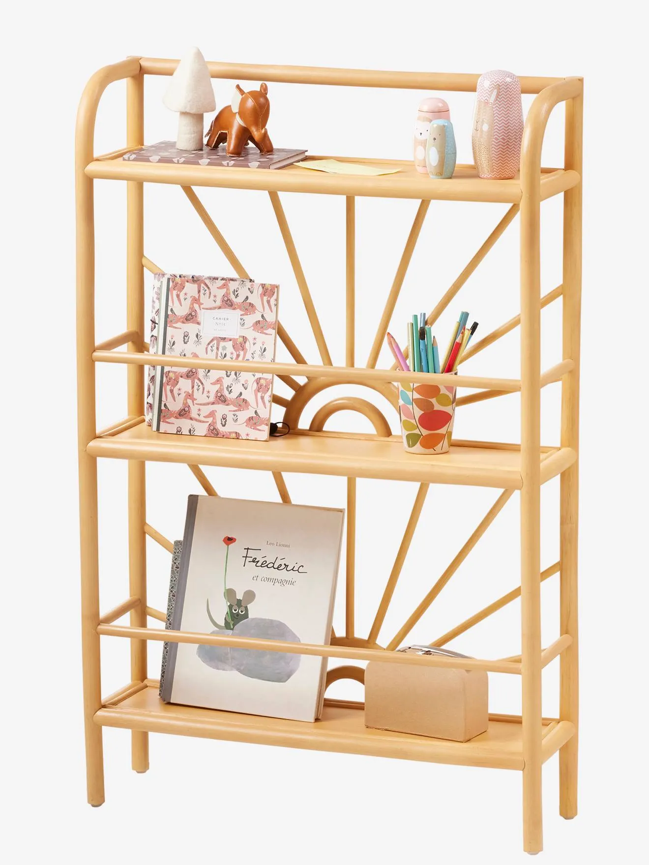 Estantería biblioteca de ratán de 3 niveles Sol