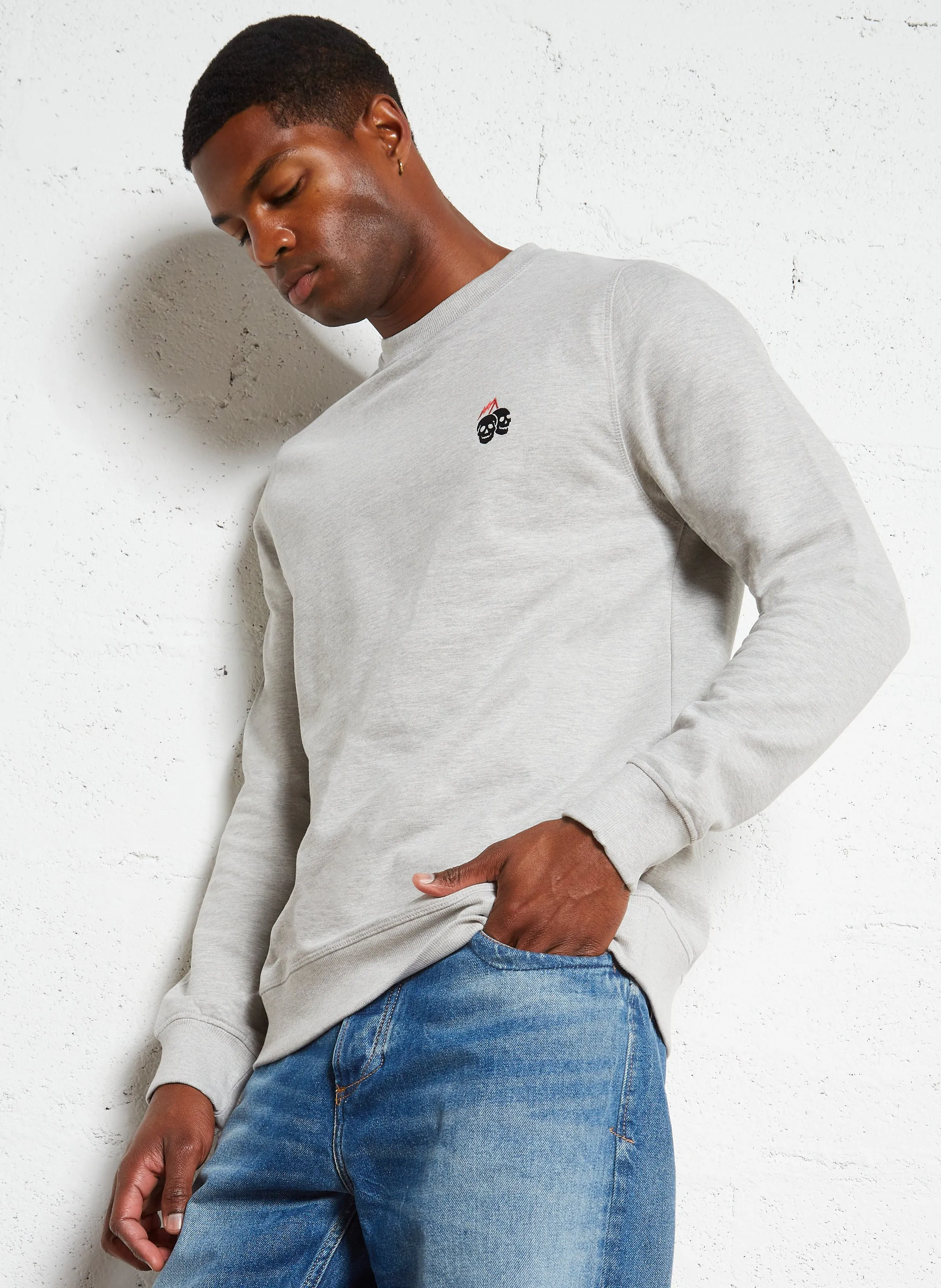 ETOL  SUDADERA RECTA CON CUELLO REDONDO BORDADO EN MEZCLA DE ALGODóN EN GRIS