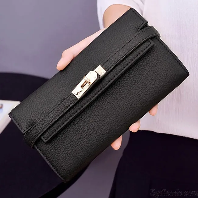 FASHION LITCHI PATTERN LADIES CLUTCH BAG MULTICARD PURSE LONG WALLET