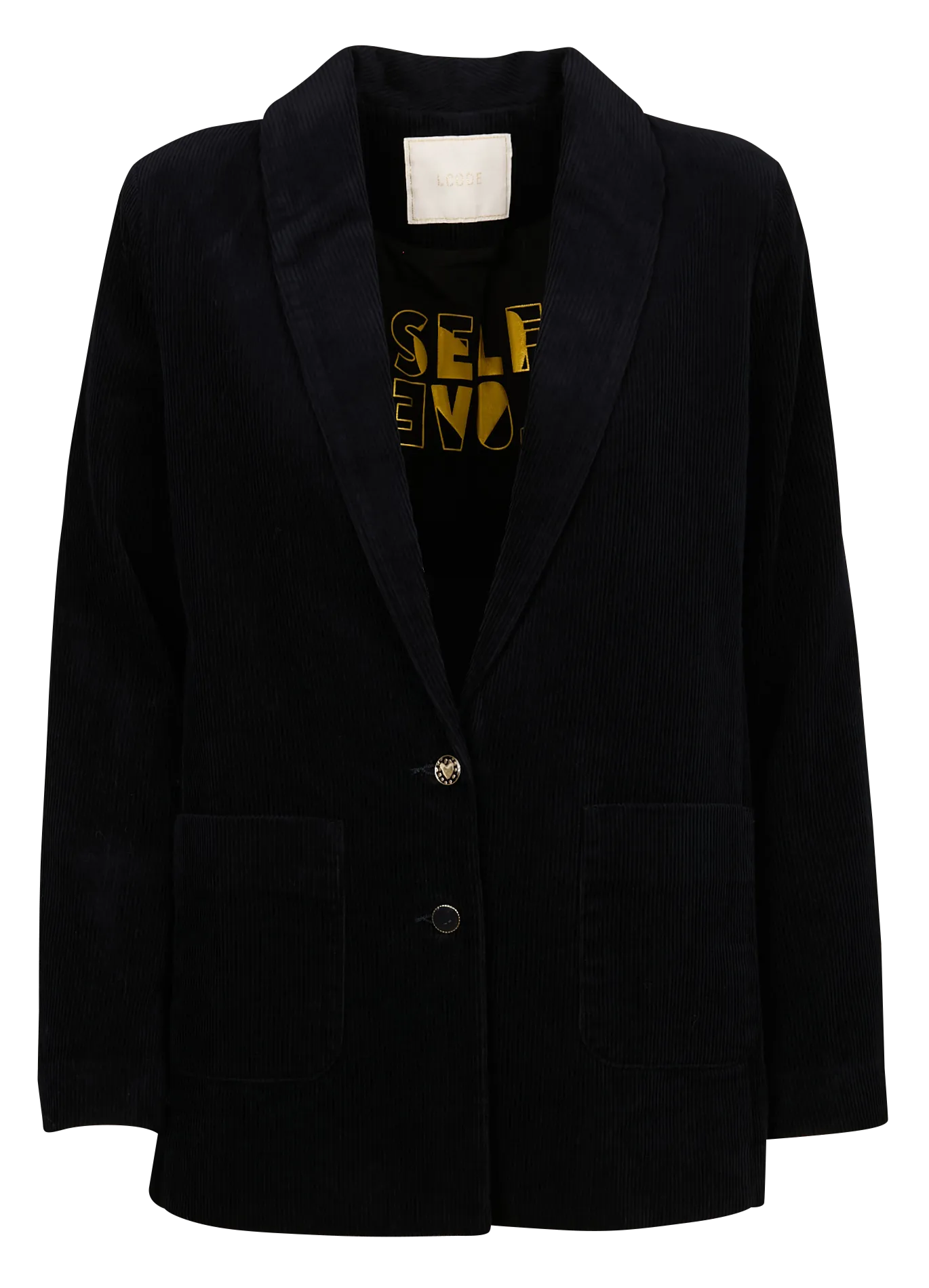 I CODE Chaqueta recta con cuello chal de terciopelo de algodón acanalado. en azul