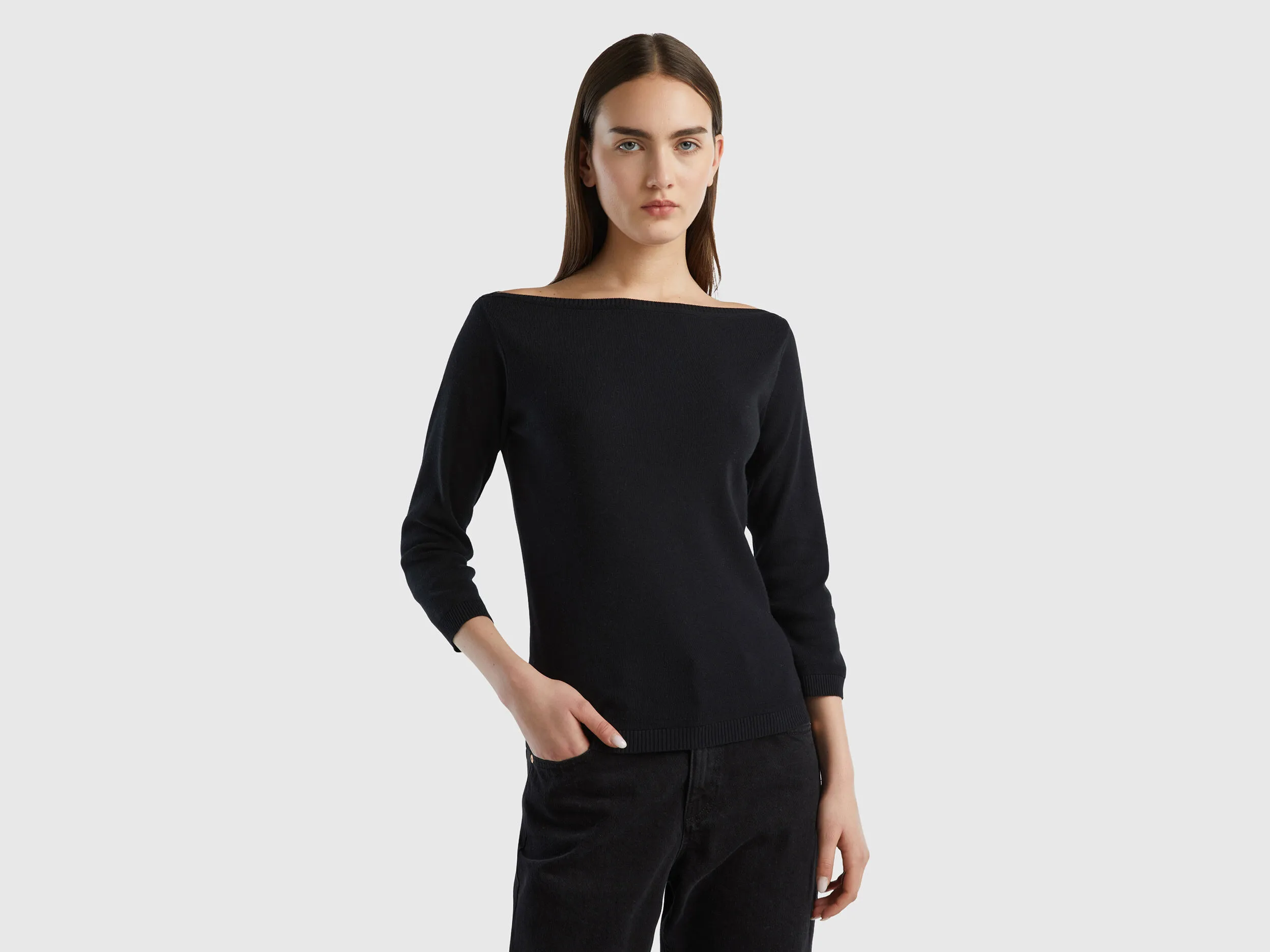 Jersey de 100 % algodón con escote barco