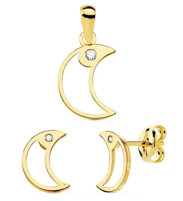 Juego Oro Colgante y Pendientes Luna