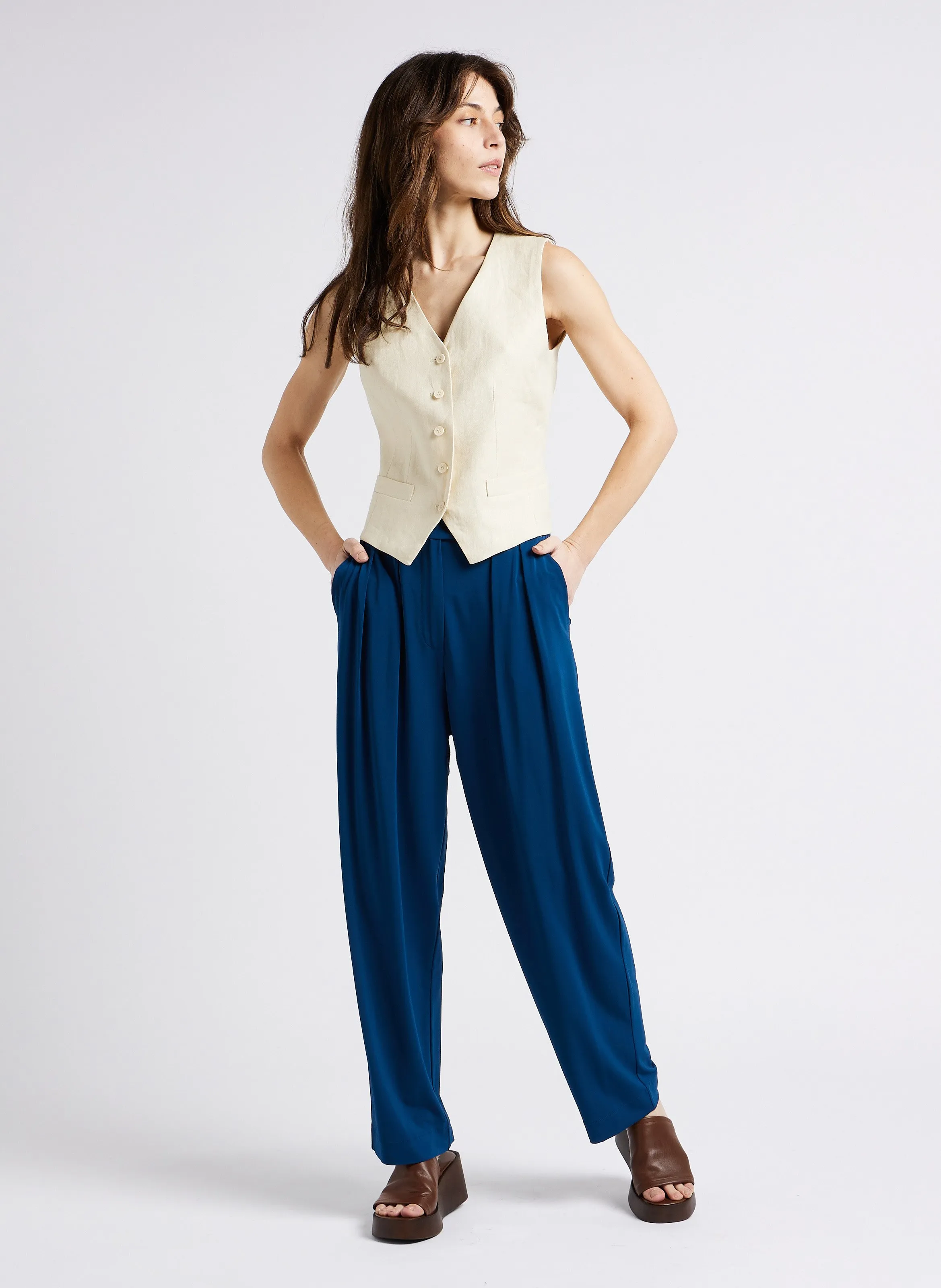 MAX MARA LEISURE GIOCHI  PANTALóN RECTO VAPOROSO EN AZUL
