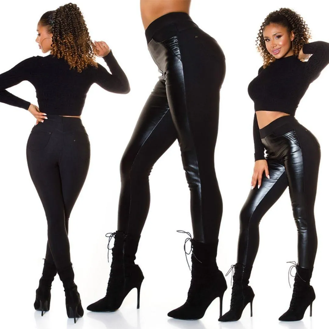 Pantalón ajustado con piel 