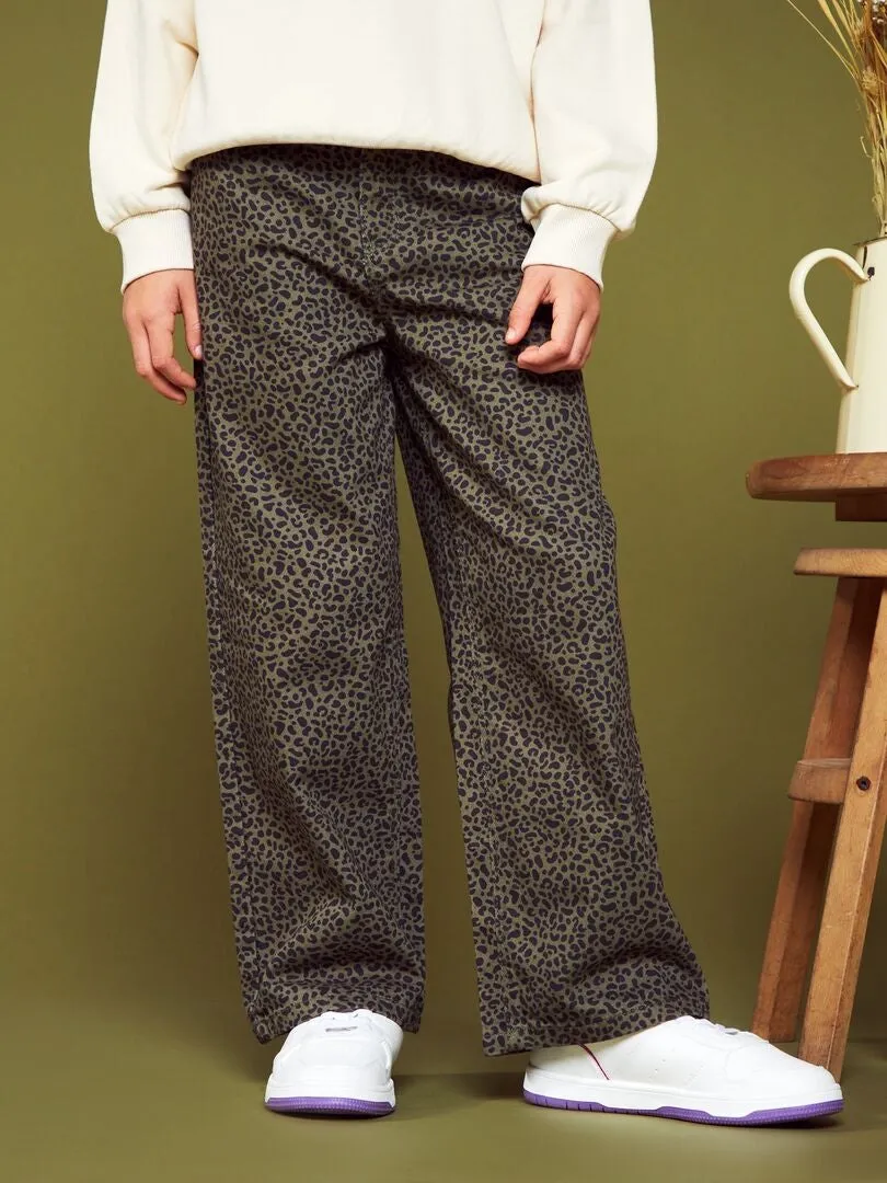 PANTALóN ANCHO DE LEOPARDO  KAKI