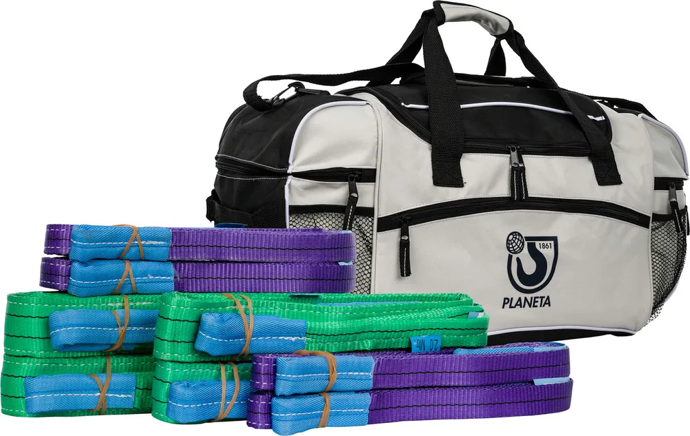 Paquete de cintas de elevación PLANETA, 9 cintas, en una práctica bolsa de deporte