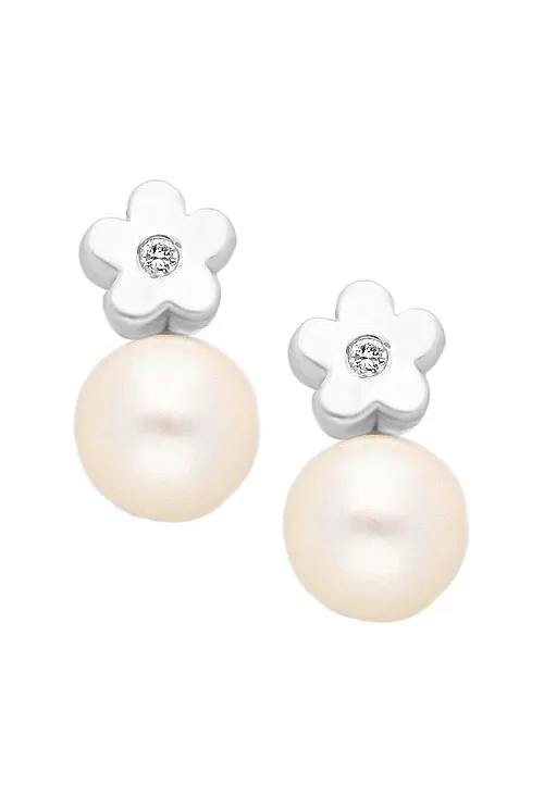 Pendientes oro blanco 18 kilates con diamantes y perlas cultivadas 044_6384